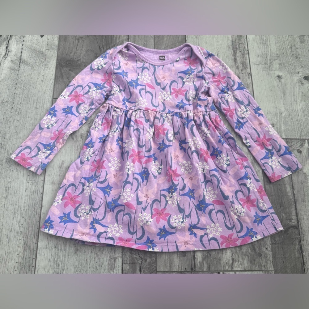 Tea Collection Toddler Magenta Purple Floral Desert Long Sleeve Dress 3T